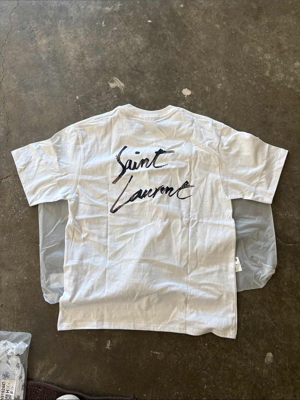 Saint Laurent White Short-Sleeve Tee with Script Logo - Picture 2 of 2